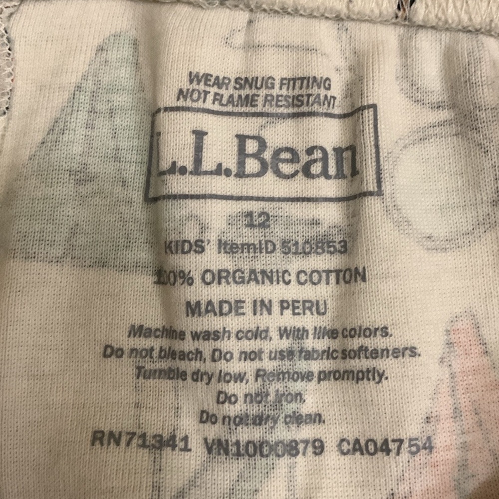 L.L. Bean Camping Pajamas Set Shirt Pants Size 12 White Tent Canoe Binoculars - Picture 4 of 4